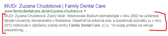 Dlhší meta popis family dental care