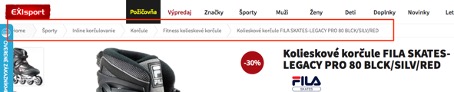 drobčeková navigácia na stránke exisport