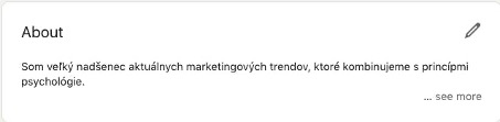 Zobrazenie sekcie About na sociálnej sieti LinkedIn