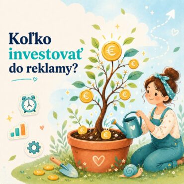Ilustrovaný banner k článku o tom, koľko investovať do reklamy, s motívom rastúceho stromu z euro mincí.